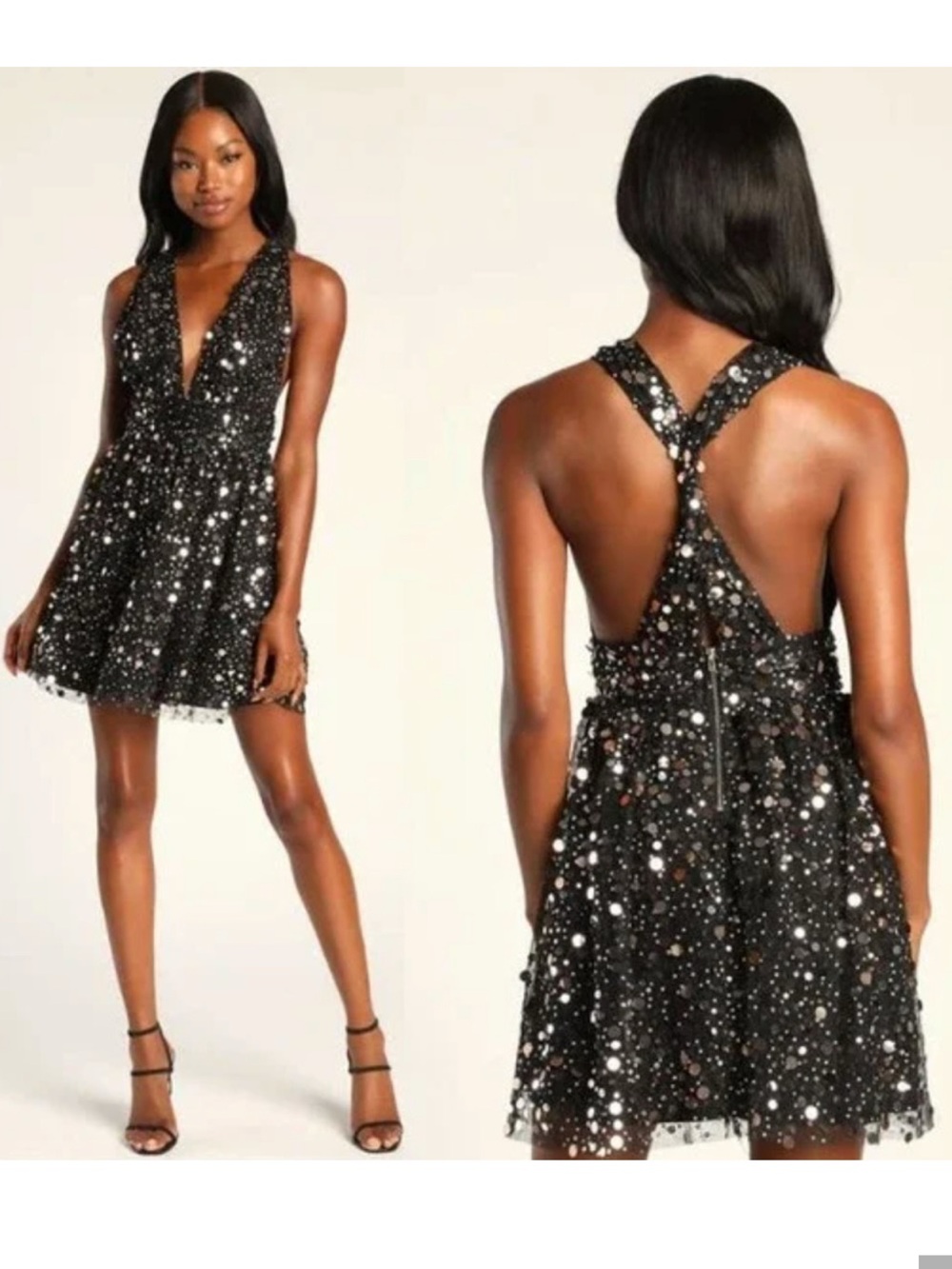 Lulu's Black Sequin Party Dress with Metallic Confetti